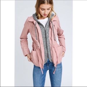 Mauve Anorak Utility Jacket With Layered Hoodie